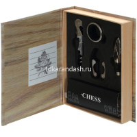 Набор сомелье с шахматами (штопор, кольцо, дозатор, нож для снятия фольги) 16х4х21см 714153 от магазина "Карандаш"