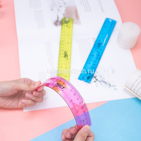 Линейка 20см гибкая, двухсторонняя шкала, пластик, 3 цвета Е6208 от магазина "Карандаш"
