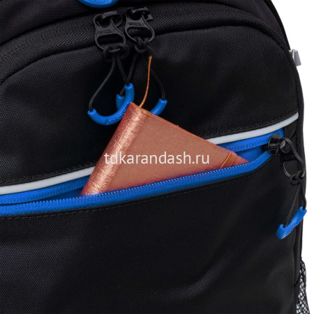 Рюкзак 28х39х17см 943гр, 2 отделения, 3 кармана, с сумкой для обуви, черный/синий RB-458-1/1 от магазина "Карандаш"