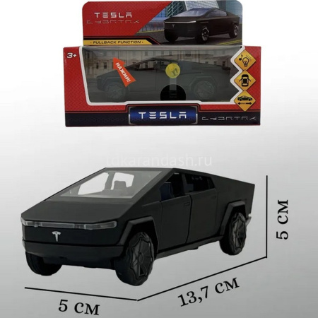 Машина "Tesla Cybertruck" черная, инерционная, металл 13,7см (свет, звук, открывающиеся двери) от магазина "Карандаш"