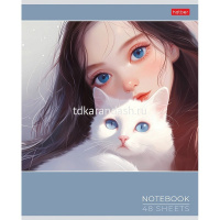 Тетрадь А5 48л клетка "Cats and girls" на скобе, ламинация Soft-touch 5 дизайнов 090022 от магазина "Карандаш"