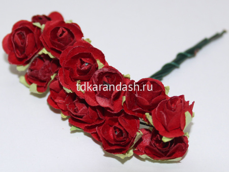 Цветок декоративный Роза 1,5см красный 12шт/уп.Y3918-16