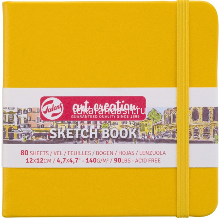 Скетчбук 12х12см 80л 140г/м2 "Art Creation" на резинке, твердая обложка, желтый 9314114M