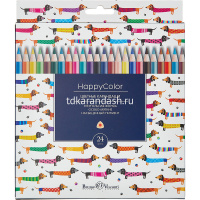 Карандаши 24 цвета "HappyColor" трехгранные дерево, картон 30-0053 от магазина "Карандаш"