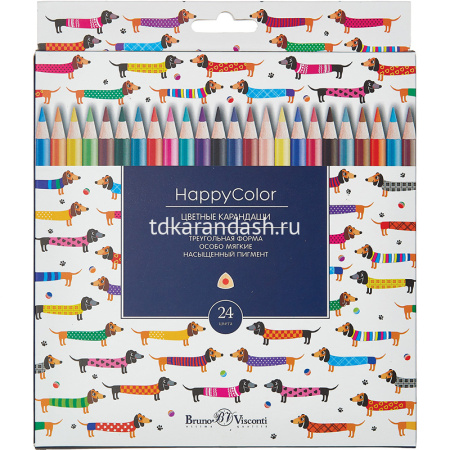 Карандаши 24 цвета "HappyColor" трехгранные дерево, картон 30-0053 от магазина "Карандаш"