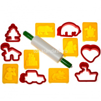 Формочки для лепки 6шт. пластик, со скалкой, в пластиковом ведре N7/6R от магазина "Карандаш"