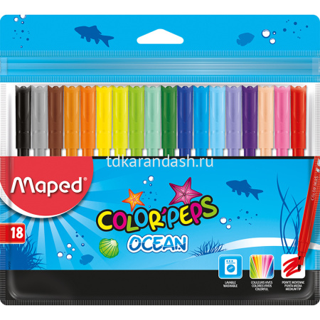 Фломастеры 18 цветов "COLOR'PEPS OCEAN" смываемые блистер 845721