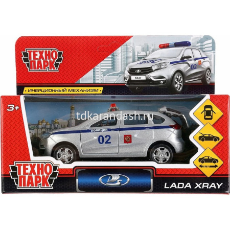 Машина "Lada Xray. Полиция" серебро, инерционная, металл 12см (открывающиеся двери) XRAY-POLICE