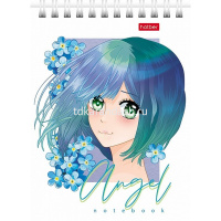 Блокнот А6 40л "Ангелы аниме" клетка, на спирали УФ-лак 6 дизайнов 080469 от магазина "Карандаш"