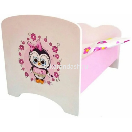 Кроватка для куклы "Пингвин" 42х25х23см бело-розовая (мдф, текстиль) КР001П