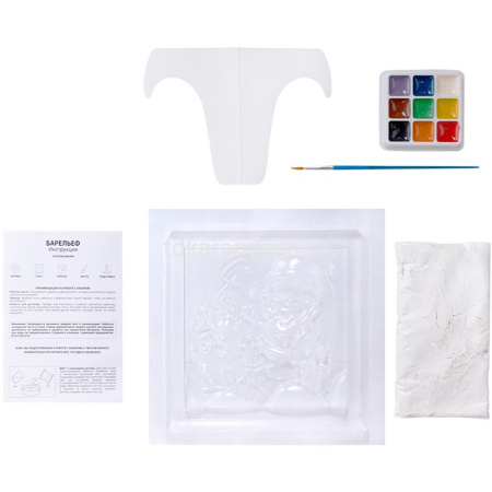 Набор для творчества "Барельеф. Новый год" 13,5х13,5см (гипс, форма, краски, кисть, подставка) 05877 от магазина "Карандаш"