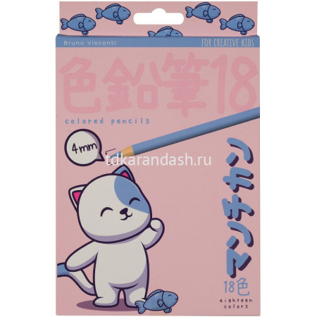 Карандаши 18 цветов "Kawaii animals" круглые, пластиковые, картон, 4 вида 30-0128 от магазина "Карандаш"