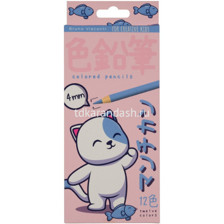 Карандаши 12 цветов "Kawaii animals" круглые, пластиковые, картон, 4 вида 30-0127 от магазина "Карандаш"
