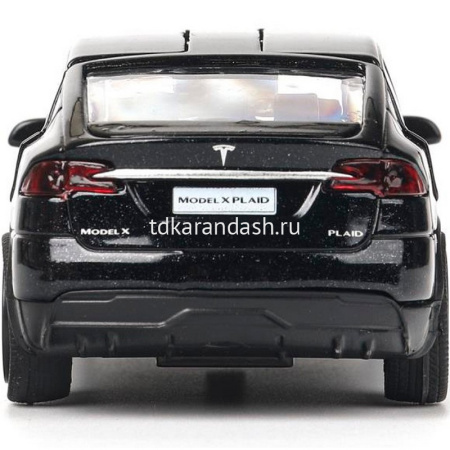 Машина "Tesla Model X Plaid" черная, инерционная, металл 12см (открывающиеся двери) MODELX-12-BK-WOD от магазина "Карандаш"