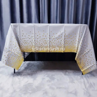 Скатерть "Happy Birthday. Белая с золотым горошком" 137х183см фольга Y9838-24 от магазина "Карандаш"