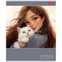 Тетрадь А5 48л клетка "Cats and girls" на скобе, ламинация Soft-touch 5 дизайнов 090022 от магазина "Карандаш"