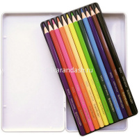 Карандаши 12 цветов шестигранные дерево, в металлическом футляре 9800-12 от магазина "Карандаш"