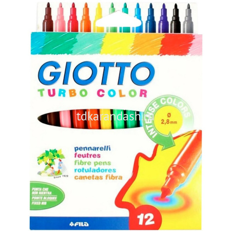 Фломастеры 12 цветов "Giotto Turbo Color" с вентилируемым колпачком смываемые картон 071400