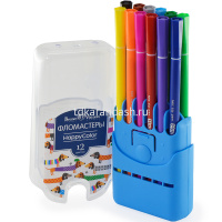 Фломастеры 12 цветов "HappyColor" круглые, в пластиковом пенале, 2 вида 32-0036 от магазина "Карандаш"