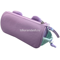 Пенал "Cute с ушками" 21х9х8см, круглый, 1 отделение, 3 кармана, текстиль, с ручкой, сиреневый от магазина "Карандаш"