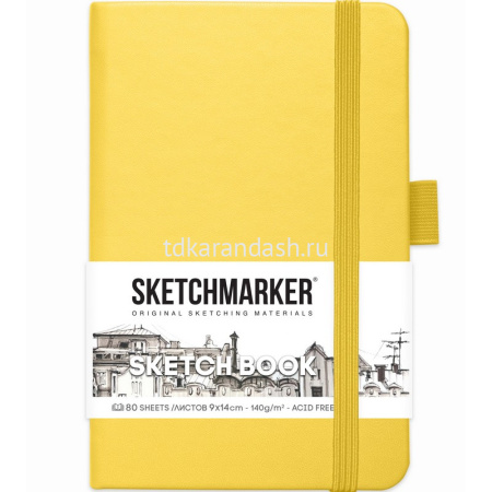Скетчбук 9х14см 80л 140г/м2 "Sketchmarker" на резинке, твердая обложка, лимонный 2314301SM