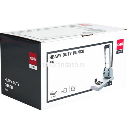 Дырокол мощный 100л 2-отв, d-6мм, 12мм, с 2-мя линейками, металл, серый E0130 от магазина "Карандаш"