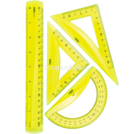 Набор 4 предмета (линейка 20см, треугольник 2шт, транспортир) пластик, неон, 3 цвета EG00402 от магазина "Карандаш"