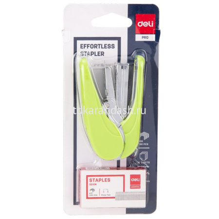 Степлер №10 15л глубина 30мм, со скобами, энергосберегающий, зеленый E0365 от магазина "Карандаш"