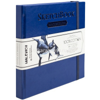 Скетчбук 14,5х14,5см 20л 300г/м2 акварельная бумага, 100% хлопок, на резинке, твердая обложка, синий от магазина "Карандаш"