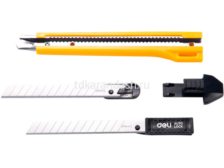 Нож канцелярский 9мм с фиксатором лезвия, сталь, ассорти E2031 от магазина "Карандаш"