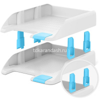Набор из 2-х лотков горизонтальных "Forte Pastel" 28х17х35см белый с голубой вставкой, пластик 55565 от магазина "Карандаш"