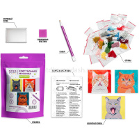 Алмазная мозаика 9х9см "Мемные котики" на магните полная выкладка ALVM-303 от магазина "Карандаш"