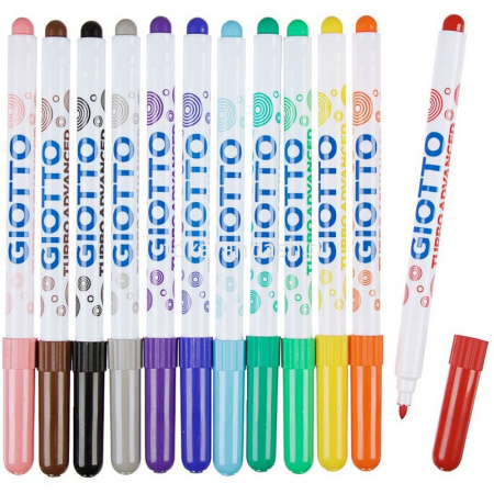 Фломастеры 12 цветов "Giotto Turbo Advanсed" с вентилируемым колпачком суперсмываемые картон 426000 от магазина "Карандаш"