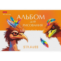 Альбом для рисования А4 48л "Модные страусы" на скобе, пластиковая обложка, 5 дизайнов 087326 от магазина "Карандаш"