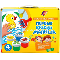 Краски пальчиковые 4 цвета 40мл (160мл) с аксессуарами (роллер, спонжики, лоток, раскраски) "Кроха" от магазина "Карандаш"