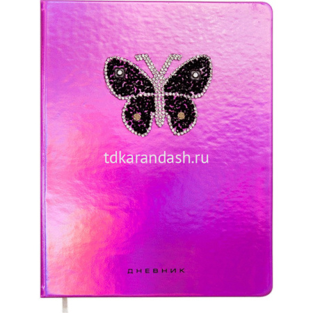 Дневник для 1-11 классов "Black Butterfly" твердая обложка, искусственная кожа, аппликация 2021195