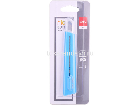 Нож канцелярский 9мм "Rio" голубой E2038blue от магазина "Карандаш"