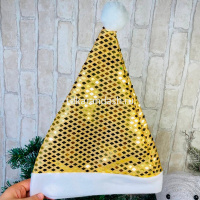 Колпак Деда Мороза 28х37см с блестящими ромбиками, золото Y10230-24 от магазина "Карандаш"