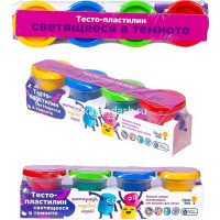 Тесто для лепки 4 цвета 50гр. (200г) с крышками-штампиками "Светящееся в темноте" TA1021V от магазина "Карандаш"