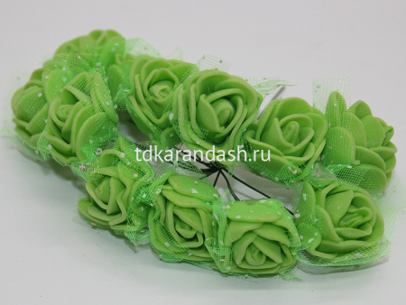 Цветок декоративный Роза 2см зеленый 12шт/уп. Y3920-16