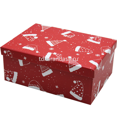 Коробка подарочная "Новогодние колпачки" 29х22х12,5см красная, картон SK2981