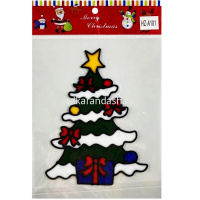 Наклейка витражная "Ель, Дед Мороз, Снеговик" 15х20см асосрти Y9889-24 от магазина "Карандаш"