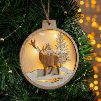 Украшение подвесное Шар 12,5см, светящиееся, дерево 3 вида Y8450-19 от магазина "Карандаш"