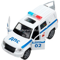 Машина "УАЗ Patriot Полиция" белая, инерционная, металл 12см (открывающиеся двери) SB-17-81-UP-P-WB от магазина "Карандаш"