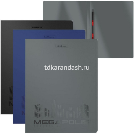 Папка с боковым пружинным скоросшивателем "Megapolis" А4 пластик 0,6мм с внут.карманом ассорти 50132
