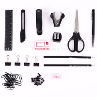 Набор настольный 11х11х17см 15 предметов, вращающийся, пластик, черный E38250A от магазина "Карандаш"