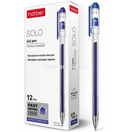 Ручка гелевая "Solo" 0,5мм синяя, трехгранный корпус, чернила fast dry 058621 от магазина "Карандаш"