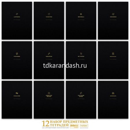 Набор тетрадей предметных А5 48л 12шт "Черное золото" на скобе ламинация софт-тач 3D фольга 094646 от магазина "Карандаш"