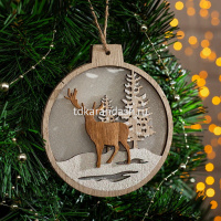 Украшение подвесное Шар 12,5см, светящиееся, дерево 3 вида Y8450-19 от магазина "Карандаш"