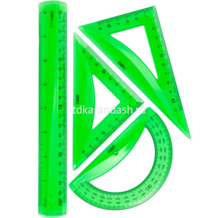 Набор 4 предмета (линейка 20см, треугольник 2шт, транспортир) пластик, неон, 3 цвета EG00402 от магазина "Карандаш"